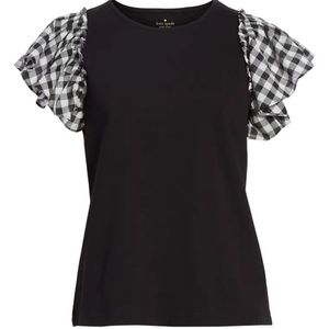 kate spade check ruffle sleeve top